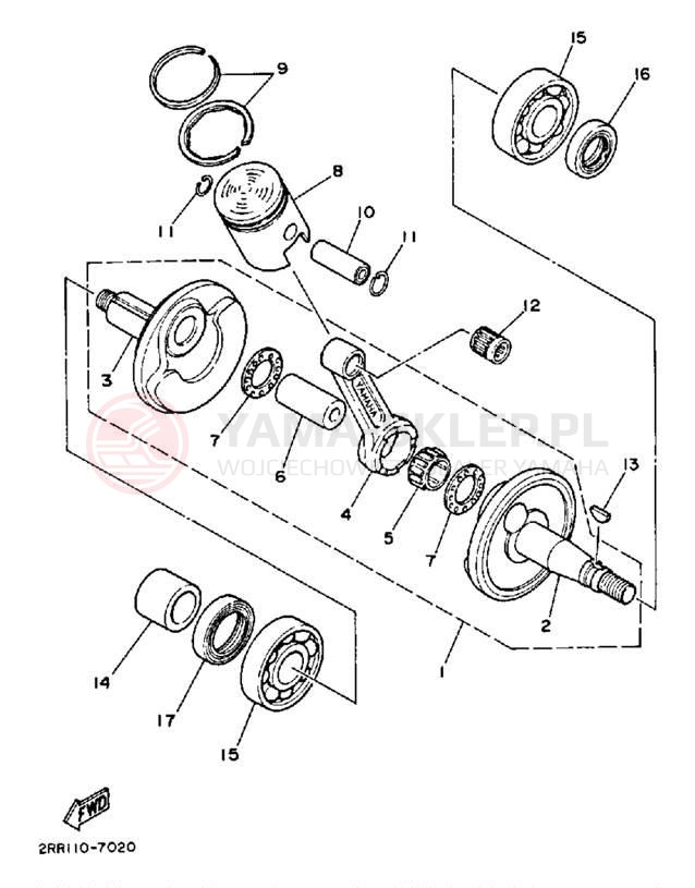 Schemat "Wał korbowy, tłok" do Yamaha YSR50U