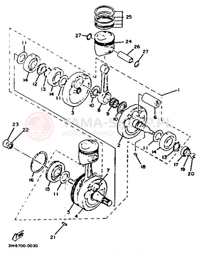 Schemat "Wał korbowy, tłok" do Yamaha XS650SK