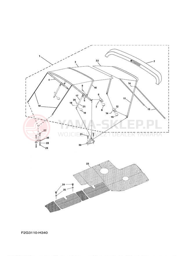 Schemat "Bimini top" do Yamaha 212 X FAT1100ALH/FAT1100BLH