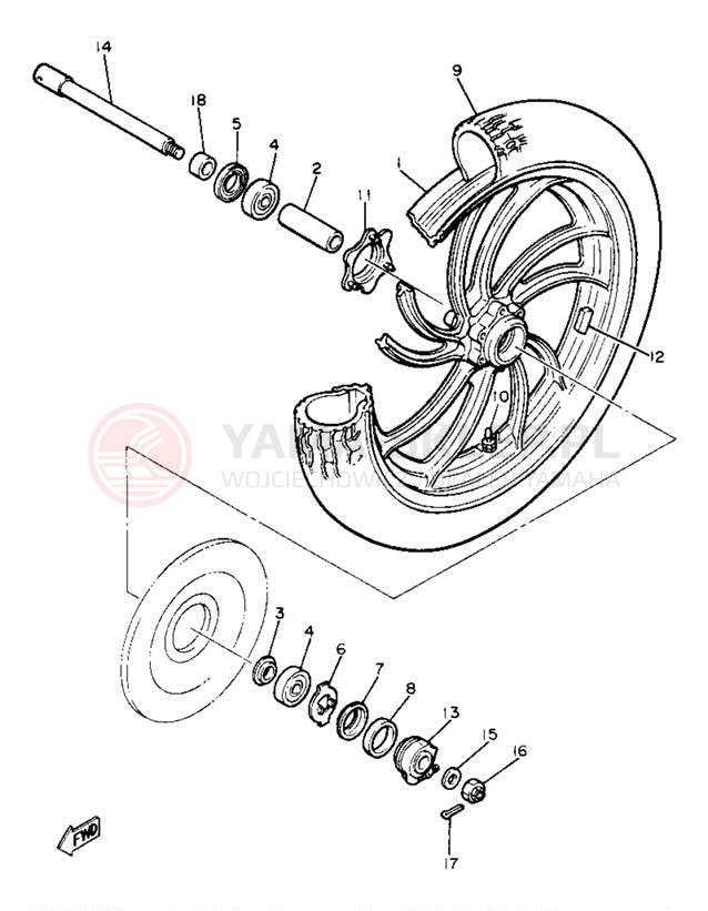 Schemat "Koło przód" do Yamaha XJ650LH