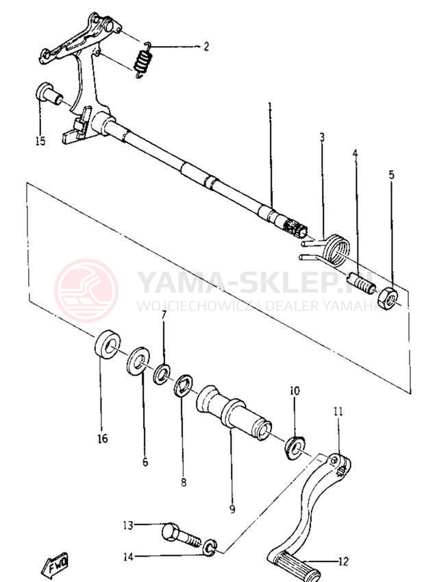Schemat "Dźwignia zmiany biegów, wałek" do Yamaha YR1