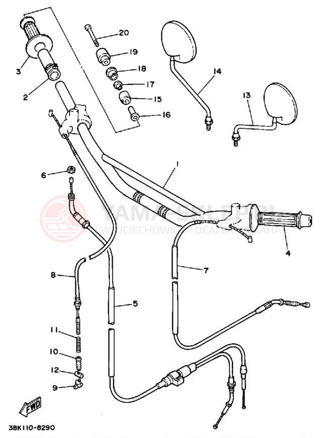 Schemat "Kierownica i osprzęt" do Yamaha ENDURO DT50U/DT50L/DT50LC