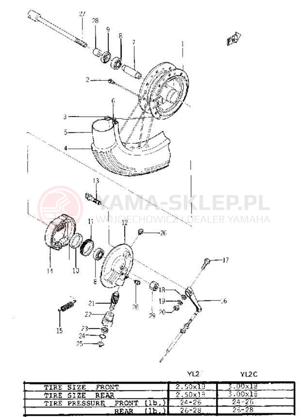 Schemat "Koło przód" do Yamaha YL2C YL2CM YLCM_68_EN
