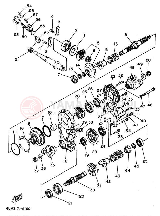 Schemat "Przeniesienie napędu" do Yamaha KODIAK 4WD YFM400FWK