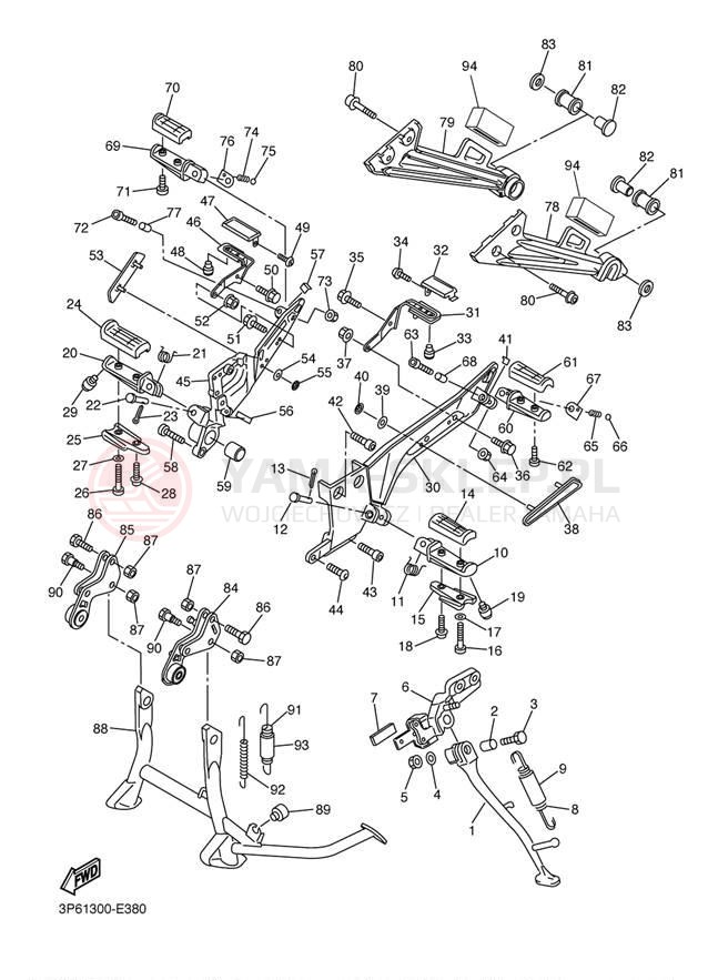 Schemat "Stopka postojowa i podnóżki" do Yamaha FJR13ABS FJR13AVC/FJR13AV