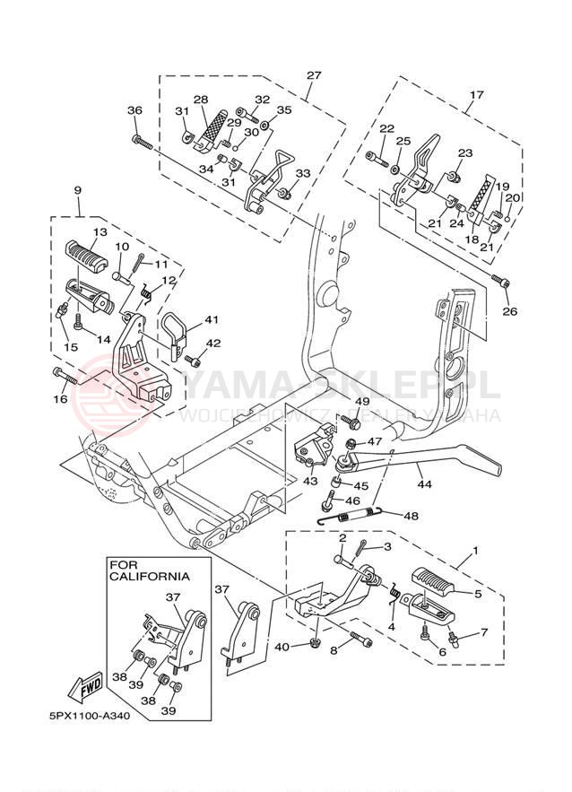 Schemat "Stopka postojowa i podnóżki" do Yamaha XV17PCP/XV17PCPC