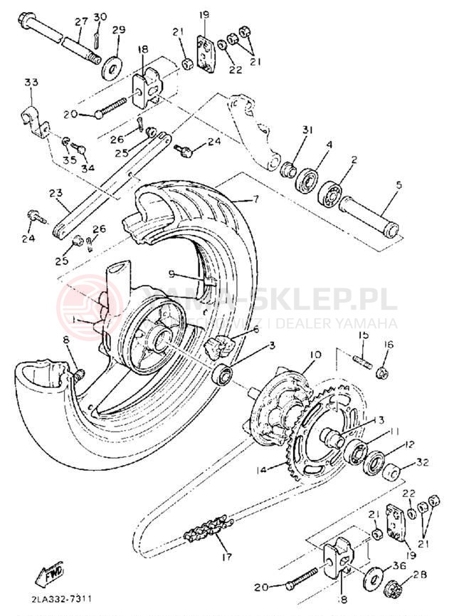 Schemat "Koło tył" do Yamaha FZR1000U/FZR1000UC