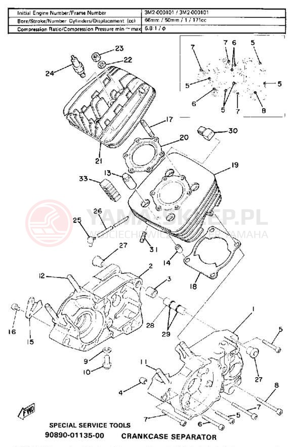 Schemat "Obudowa silnika - cylinder" do Yamaha MX175F
