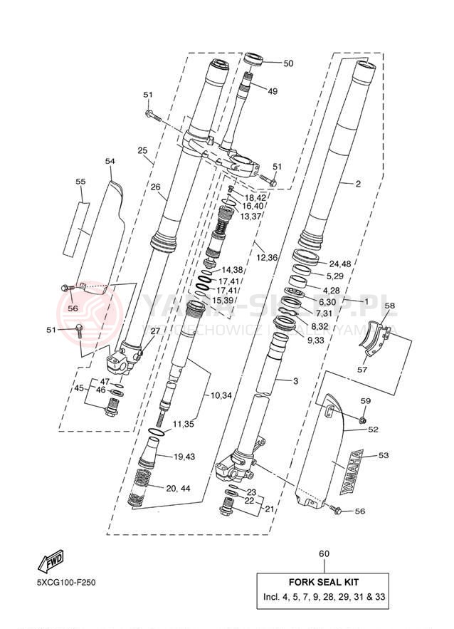 Schemat "Amortyzatory przód" do Yamaha YZ250F YZ250FW