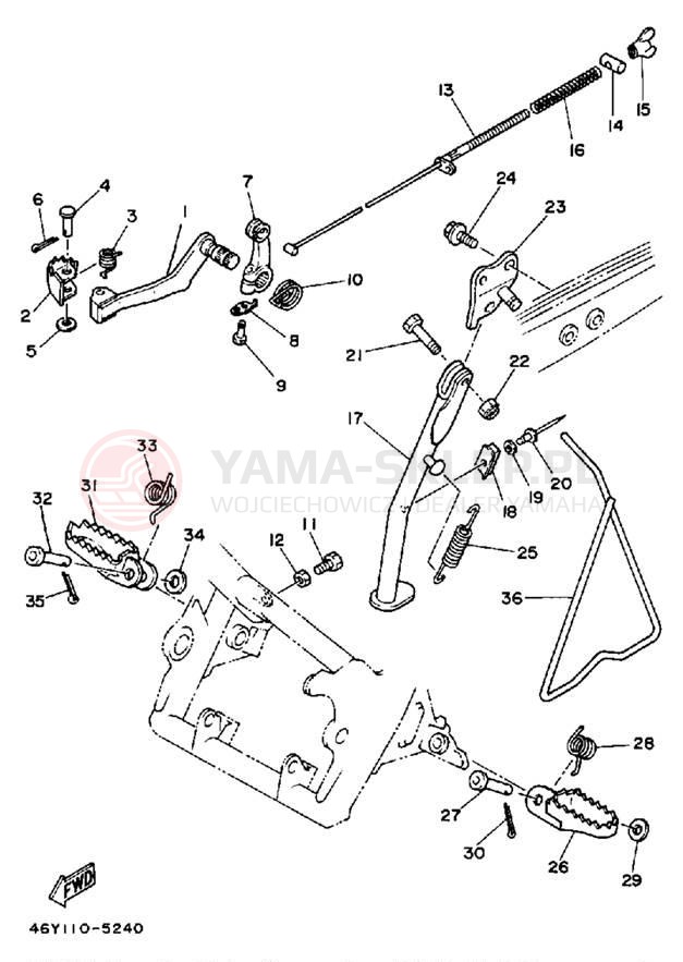Schemat "Stopka postojowa i podnóżki" do Yamaha TRIALS TY350S
