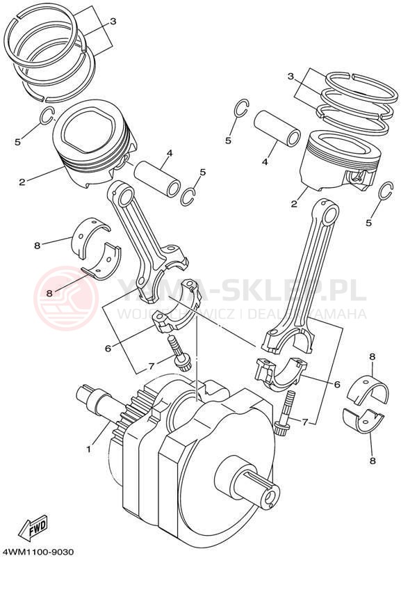 Schemat "Wał korbowy, tłok" do Yamaha ROAD STAR XV1600ALC/XV1600AL
