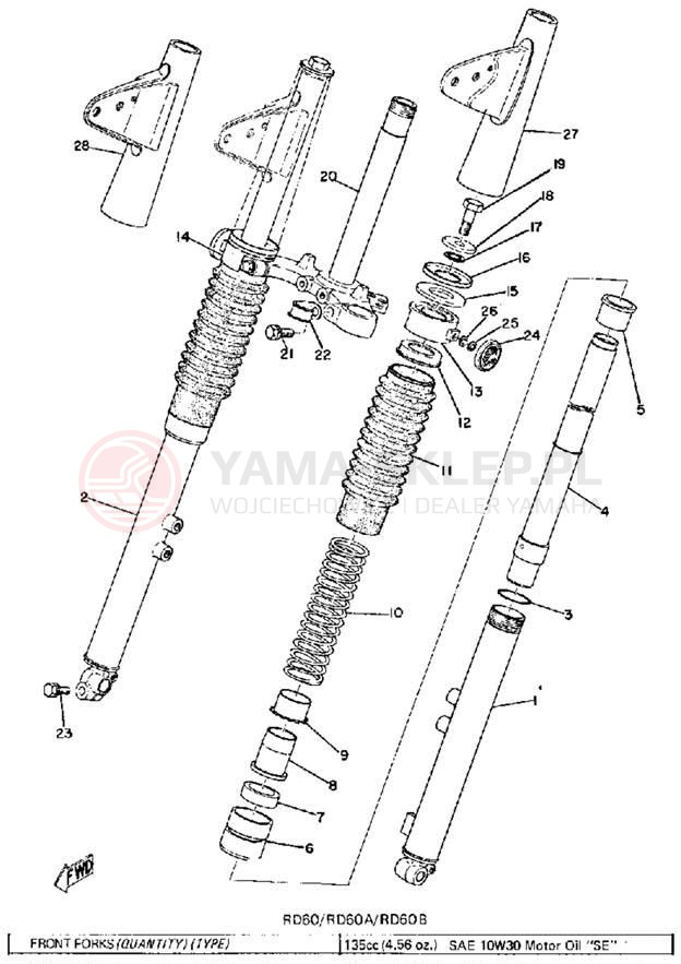 Schemat "Amortyzatory przód" do Yamaha RD60A