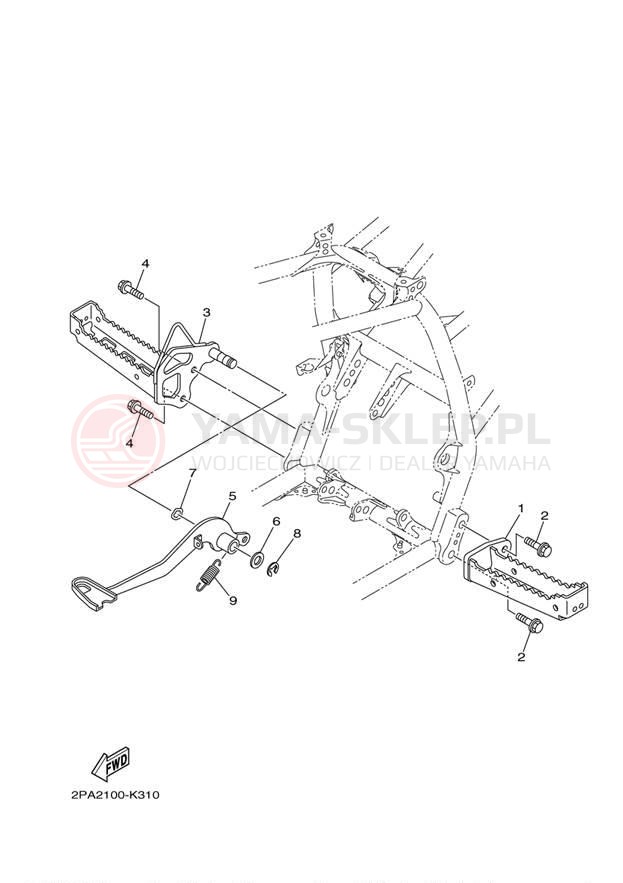 Schemat "Stopka postojowa i podnóżki" do Yamaha RAPTOR 125 YFM125RAL/YFM125RAW