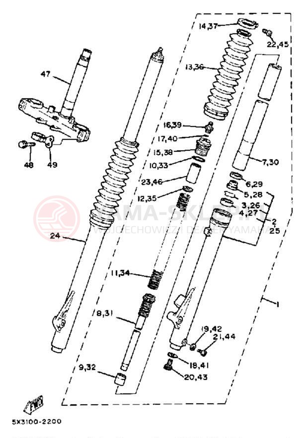 Schemat "Amortyzatory przód" do Yamaha YZ100J