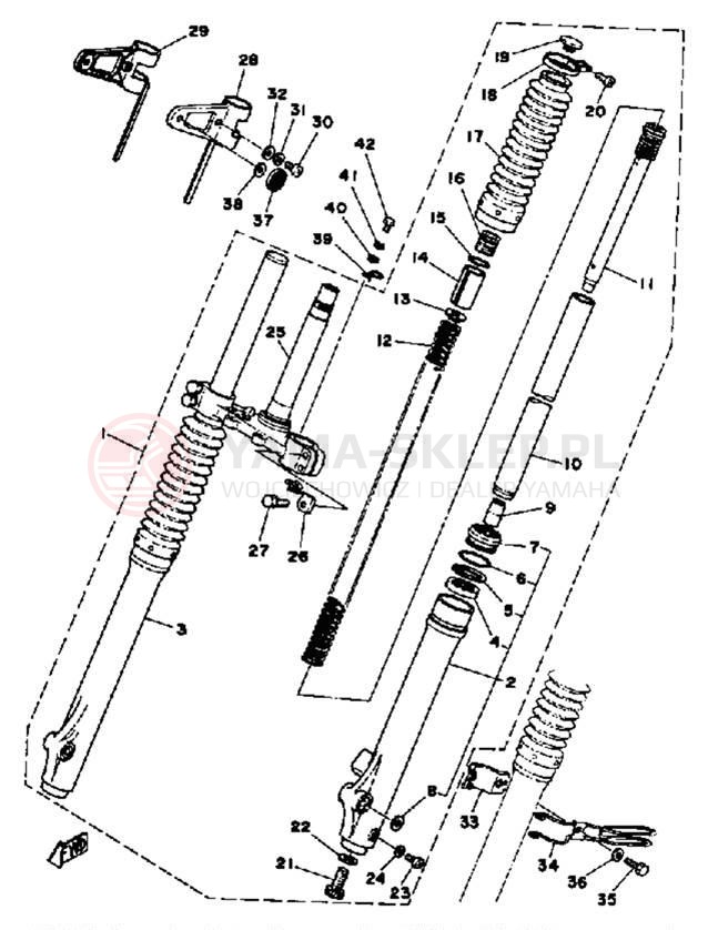 Schemat "Amortyzatory przód" do Yamaha DT125F