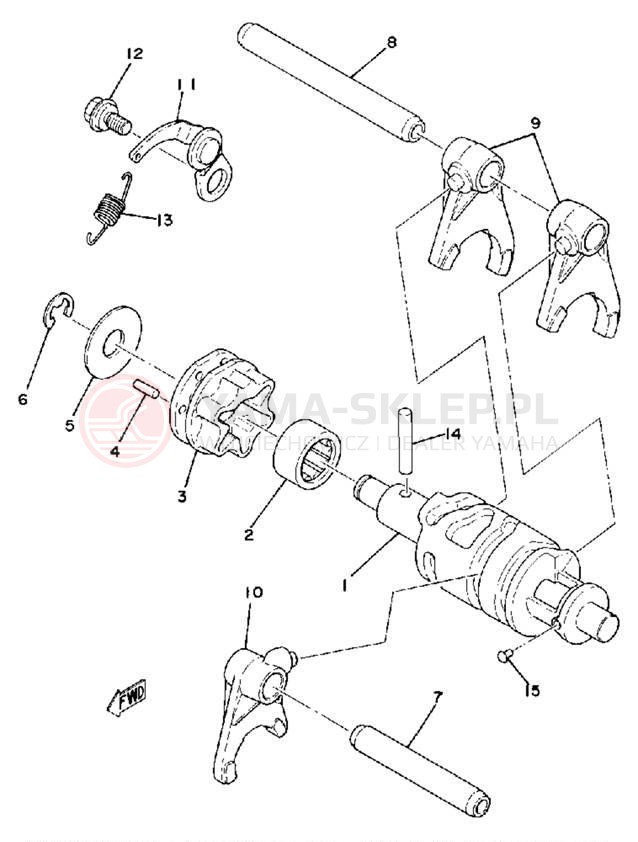 Schemat "Dźwignia zmiany biegów, wałek" do Yamaha MX175F