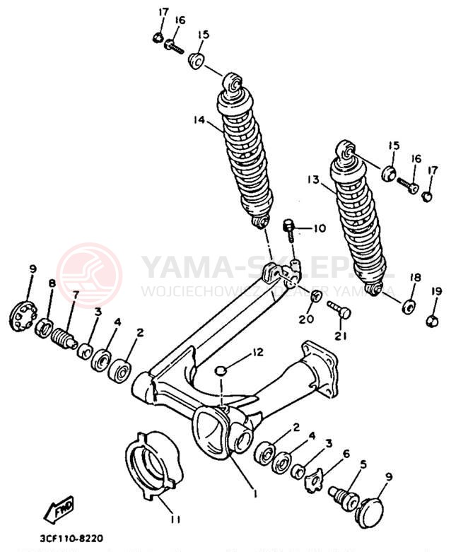 Schemat "wahacz, zawieszenie tył" do Yamaha VIRAGO 1100 XV1100D/XV1100DC