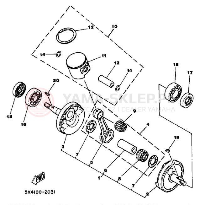 Schemat "Wał korbowy, tłok" do Yamaha YZ125L