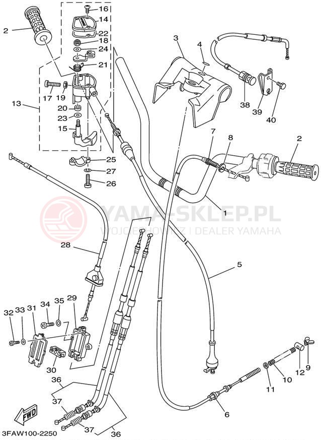 Schemat "Kierownica i osprzęt" do Yamaha BREEZE YFA1PC/YFA1P