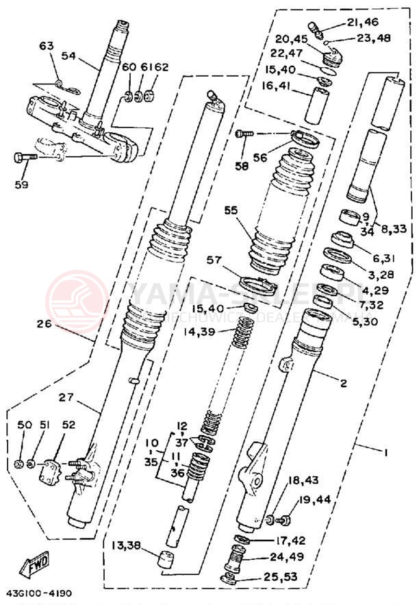 Schemat "Amortyzatory przód" do Yamaha IT200N