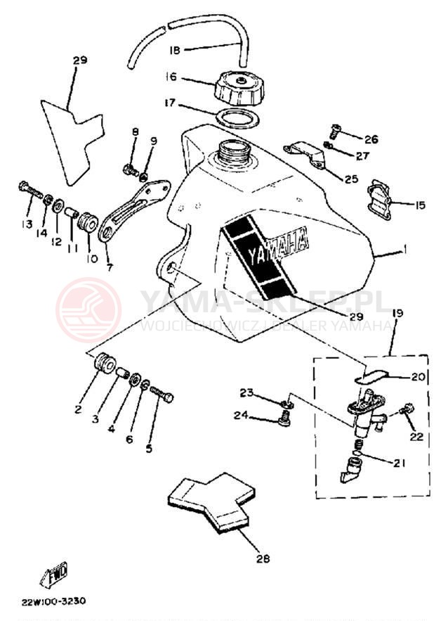 Schemat "zbiornik paliwa" do Yamaha YZ80 YZ80K