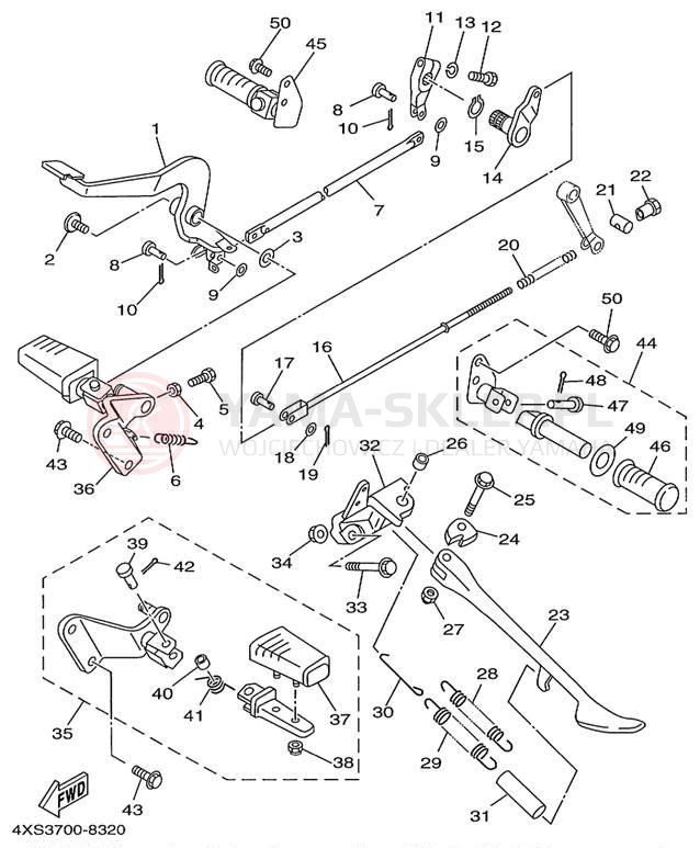 Schemat "Stopka postojowa i podnóżki" do Yamaha V-STAR CUSTOM XVS650KC/XVS650K