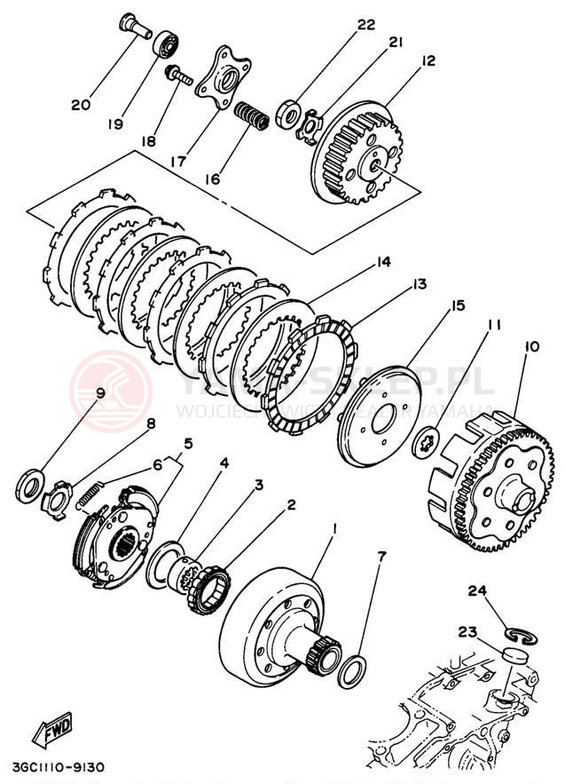 Schemat "sprzęgło" do Yamaha TIMBERWOLF 2WD YFB250UJ