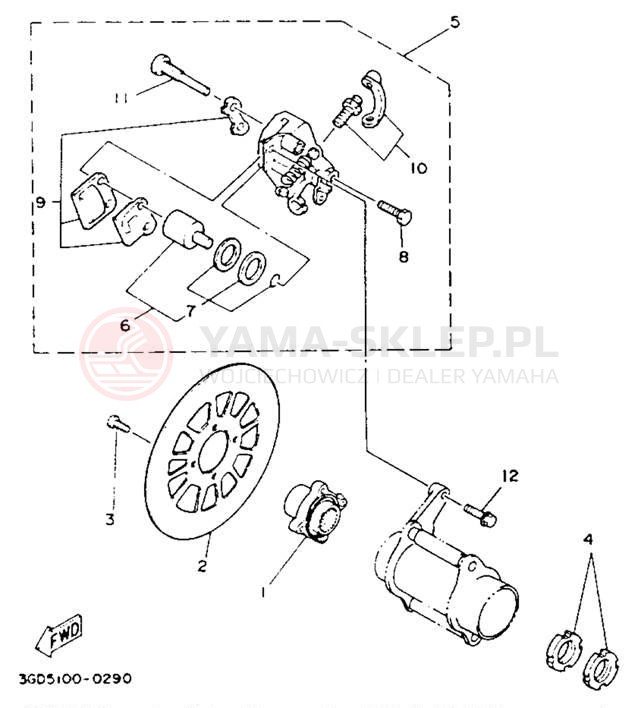 Schemat "Zacisk hamulcowy tylny" do Yamaha WARRIOR YFM350XE