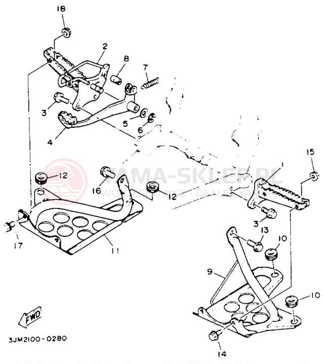 Schemat "Stopka postojowa i podnóżki" do Yamaha BLASTER YFS200E