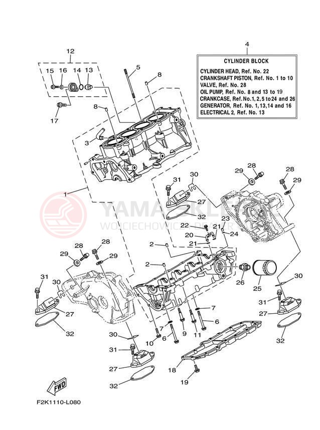 Schemat "Obudowa silnika" do Yamaha SX210 LAT1100BM