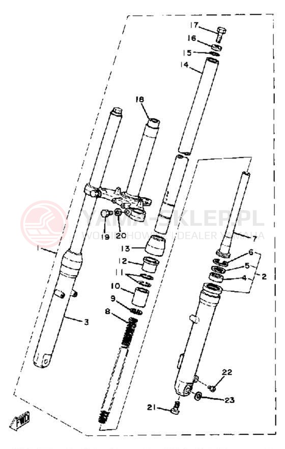 Schemat "Amortyzatory przód" do Yamaha DT100G