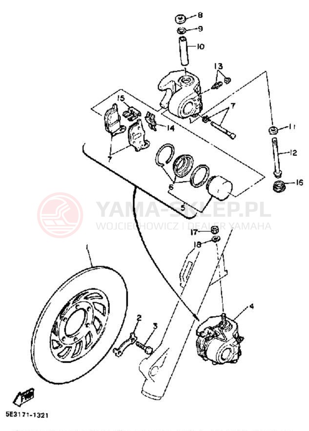 Schemat "Zacisk hamulcowy + tarcza przód" do Yamaha VIRAGO 750 XV750K