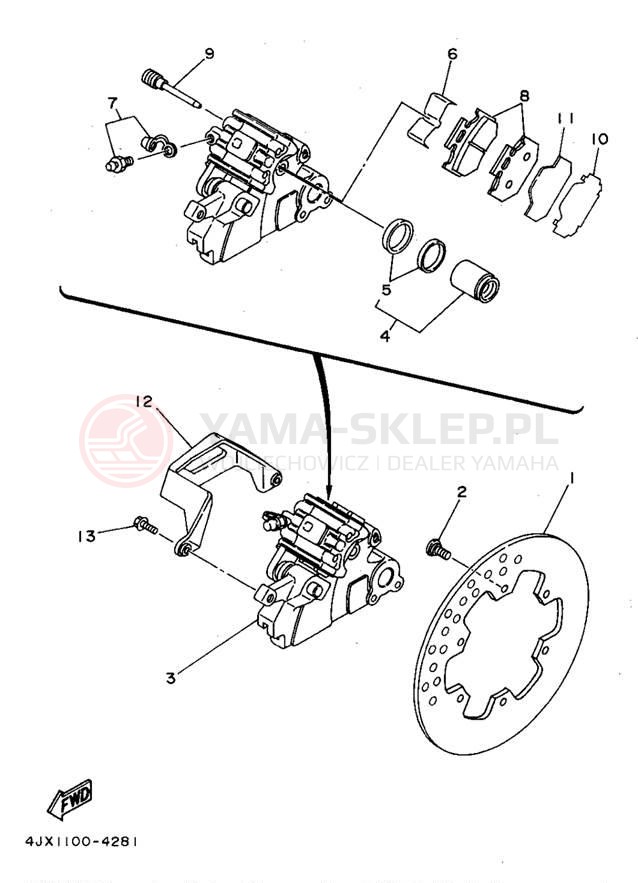 Schemat "Zacisk hamulcowy tylny" do Yamaha YZ250F1