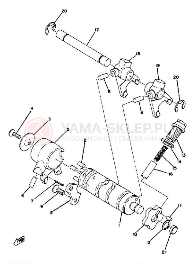 Schemat "Dźwignia zmiany biegów, wałek" do Yamaha YZ80A