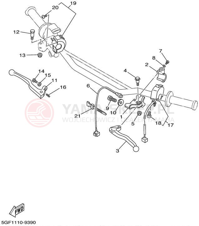 Schemat "Kierownica i osprzęt" do Yamaha TTR250 TTR250P/TTR250PC