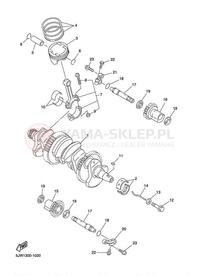 Schemat "Wał korbowy, tłok" do Yamaha FJR1300A FJR13AW/FJR13AWC