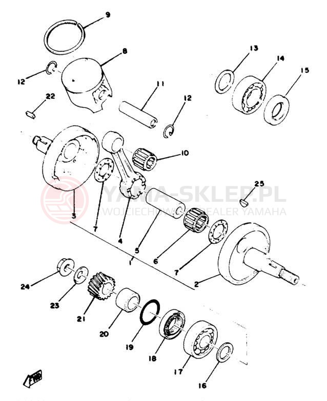 Schemat "Wał korbowy, tłok" do Yamaha YZ125X/YZ100C