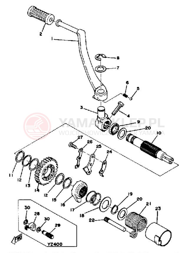 Schemat "kopniak" do Yamaha YZ400E