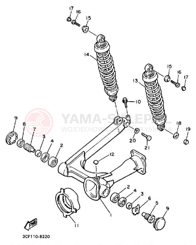 Schemat "wahacz, zawieszenie tył" do Yamaha VIRAGO 1100 XV1100BC/XV1100B