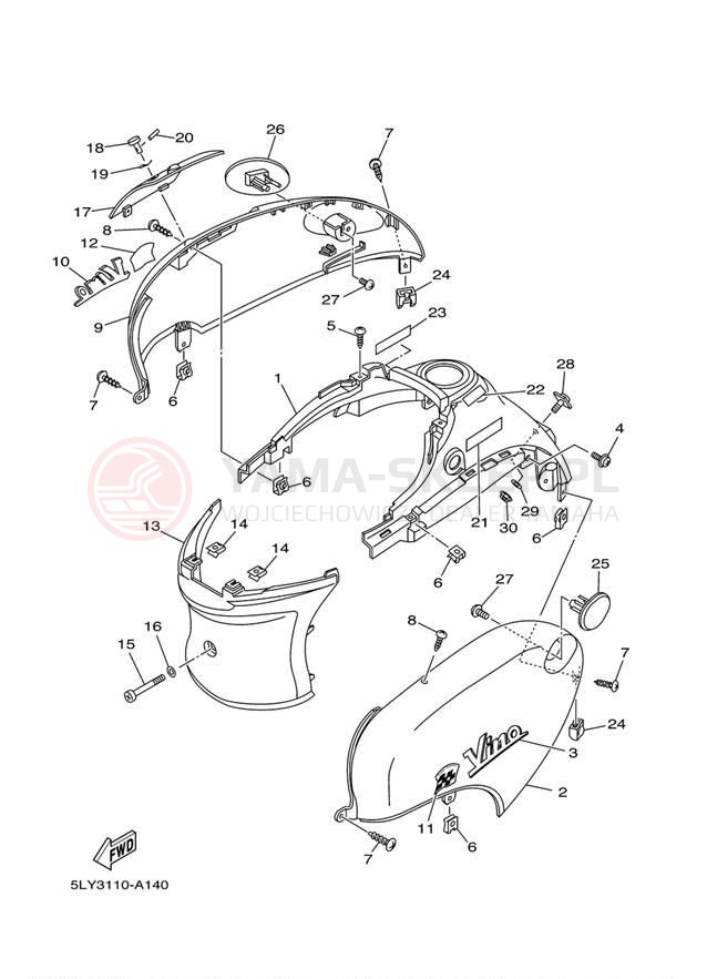 Schemat "Pokrywa boczna" do Yamaha VINO CLASSIC YJ50RAR