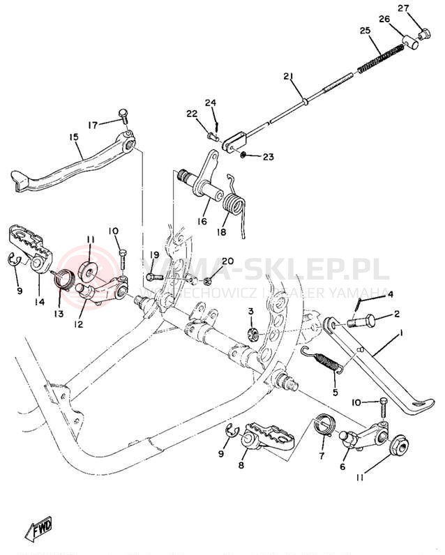 Schemat "Stopka postoj., dźw. Hamulca tył" do Yamaha MX360A/MX250A