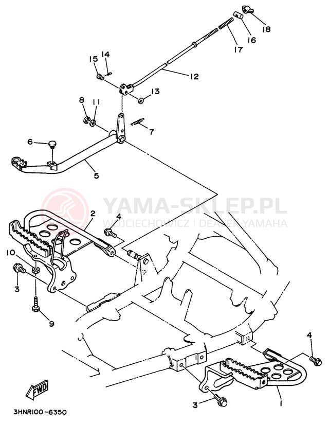 Schemat "Stopka postojowa i podnóżki" do Yamaha KODIAK 4WD YFM400FWH