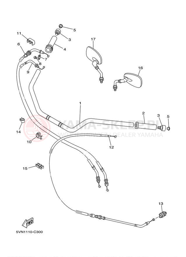 Schemat "Kierownica i osprzęt" do Yamaha ROAD STAR S XV17ASYCB/XV17ASYB