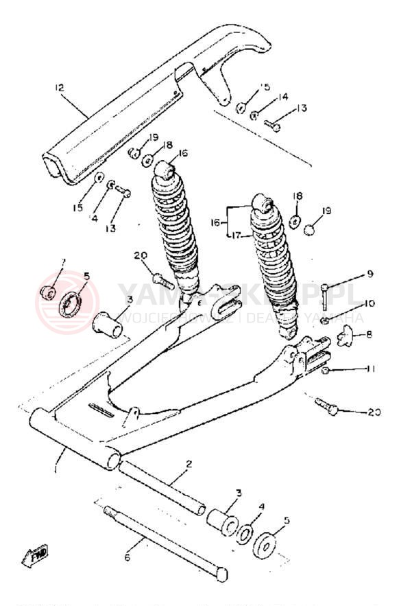 Schemat "wahacz, zawieszenie tył" do Yamaha XJ550RH