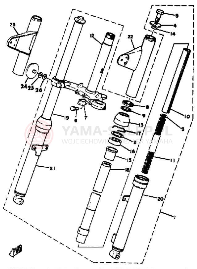 Schemat "Amortyzatory przód" do Yamaha LB50PG