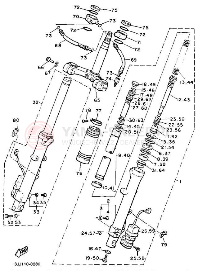 Schemat "Amortyzatory przód" do Yamaha XVZ13DEC/XVZ13DE