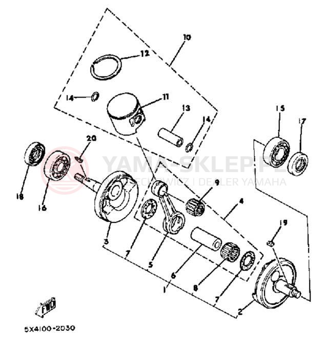 Schemat "Wał korbowy, tłok" do Yamaha YZ125J