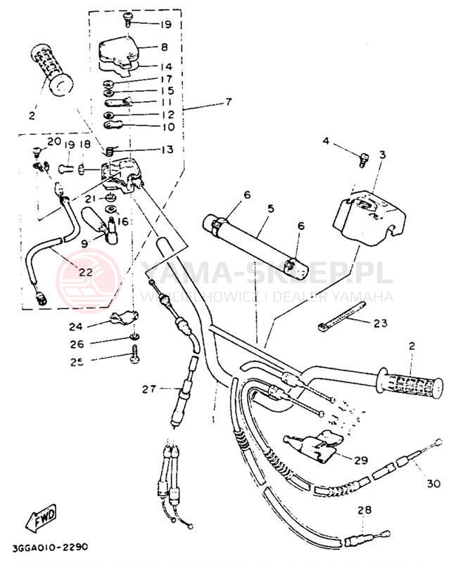 Schemat "Kierownica i osprzęt" do Yamaha BANSHEE YFZ350E_MN