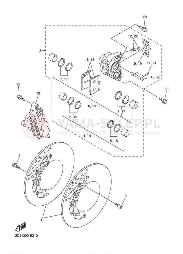 Schemat "Zacisk hamulcowy + tarcza przód" do Yamaha FZ1 FZS10W/FZS10WC