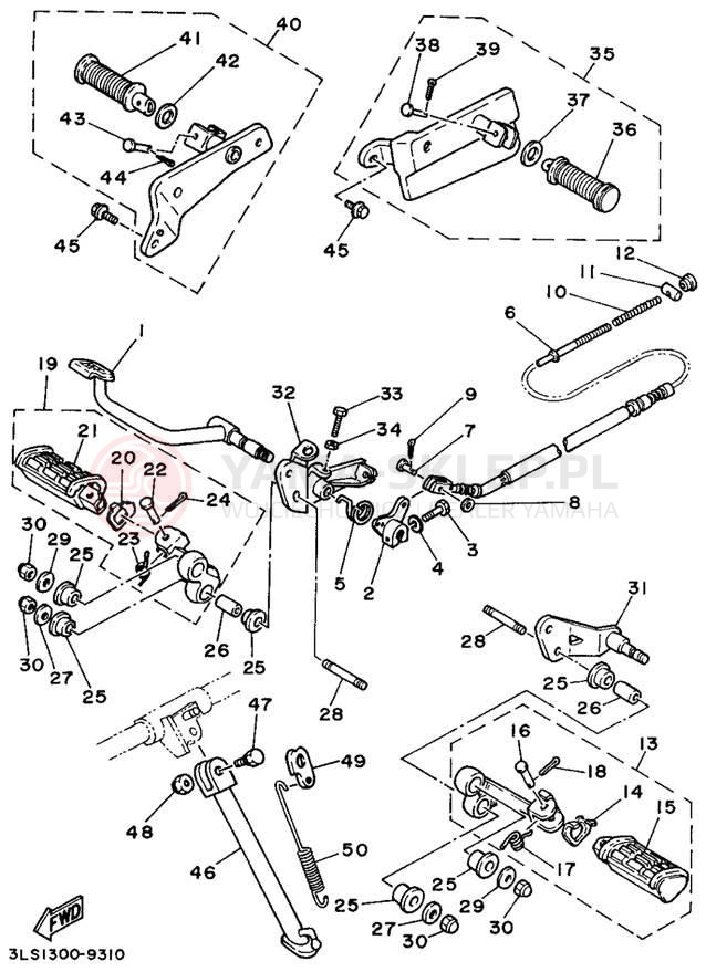 Schemat "Stopka postojowa i podnóżki" do Yamaha VIRAGO 250 XV250G/XV250GC